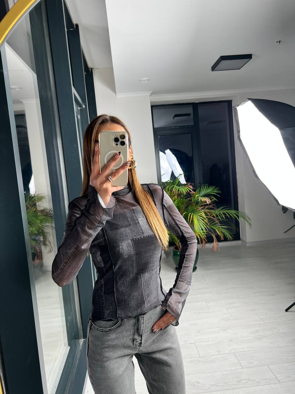Siyah%20Desenli%20Ekstra%20Body%20Astarlı%20Tül%20Bluz