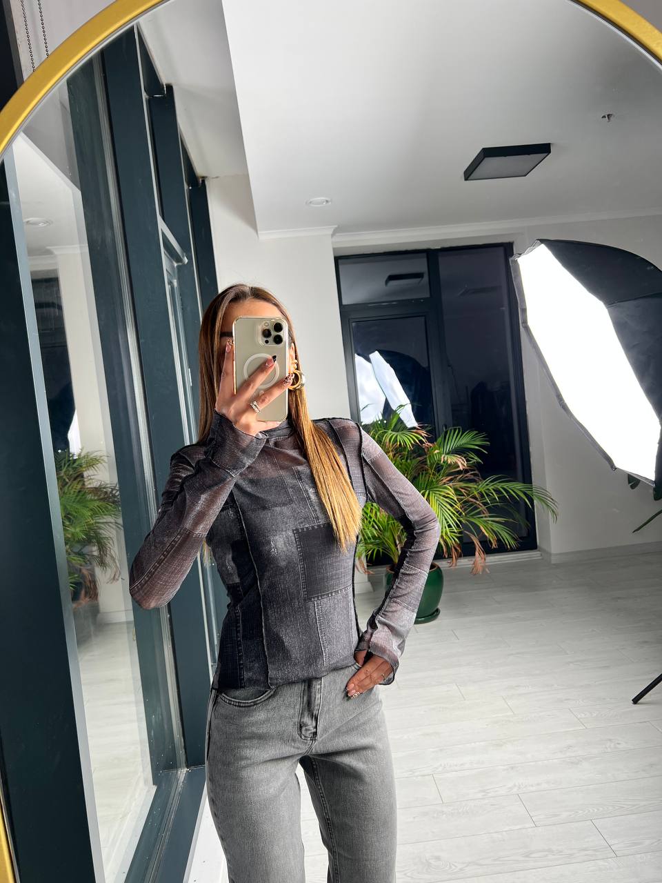 Siyah%20Desenli%20Ekstra%20Body%20Astarlı%20Tül%20Bluz