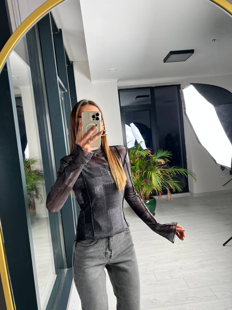 Siyah%20Desenli%20Ekstra%20Body%20Astarlı%20Tül%20Bluz