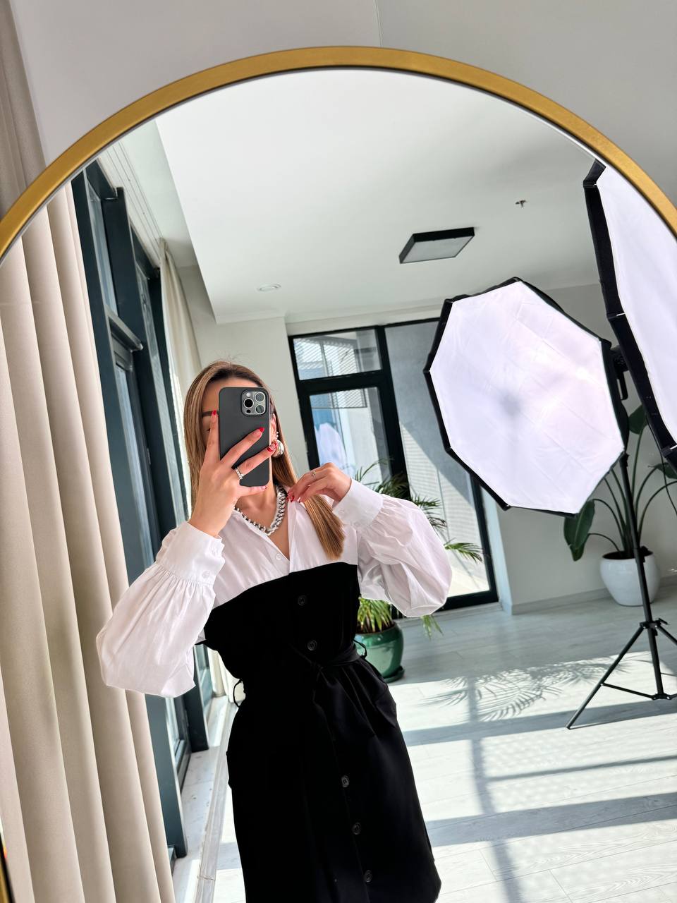 Tasarım%20Gömlek%20Detaylı%20Atlas%20Kumaş%20Düğmeli%20Elbise