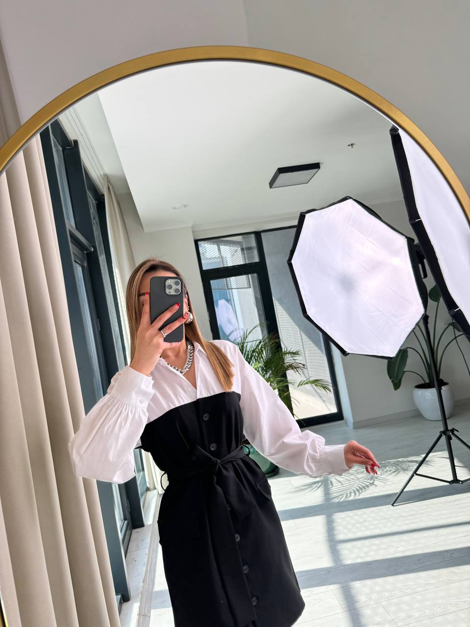 Tasarım%20Gömlek%20Detaylı%20Atlas%20Kumaş%20Düğmeli%20Elbise