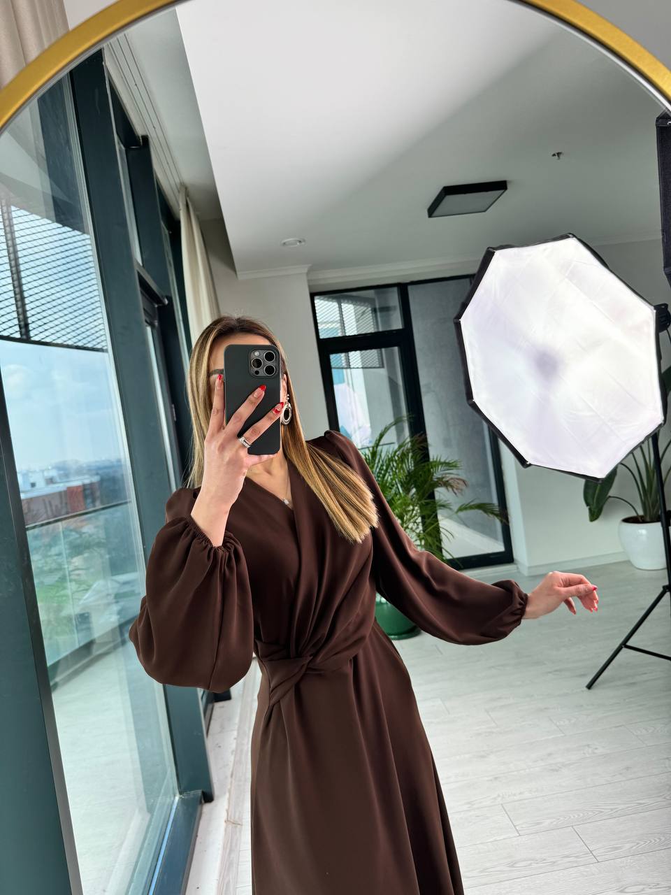 Kahverengi%20İpekli%20Krep%20Kumaş%20Lüks%20Kalite%20Elbise