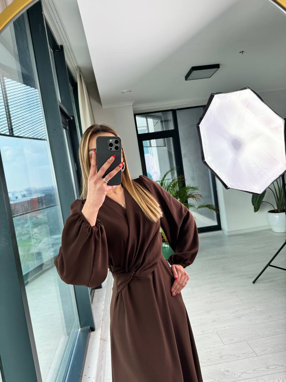 Kahverengi%20İpekli%20Krep%20Kumaş%20Lüks%20Kalite%20Elbise