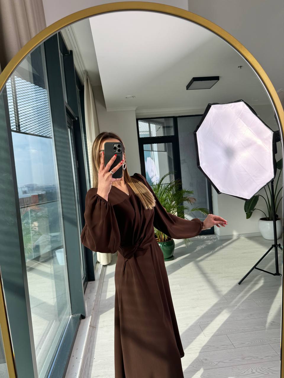 Kahverengi%20İpekli%20Krep%20Kumaş%20Lüks%20Kalite%20Elbise