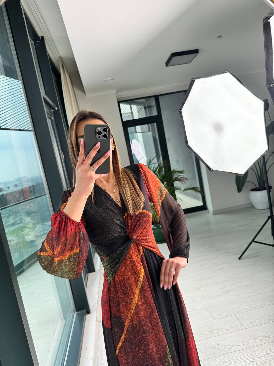 Tasarım%20Astarlı%20Bel%20Düğüm%20Detaylı%20Tül%20Elbise