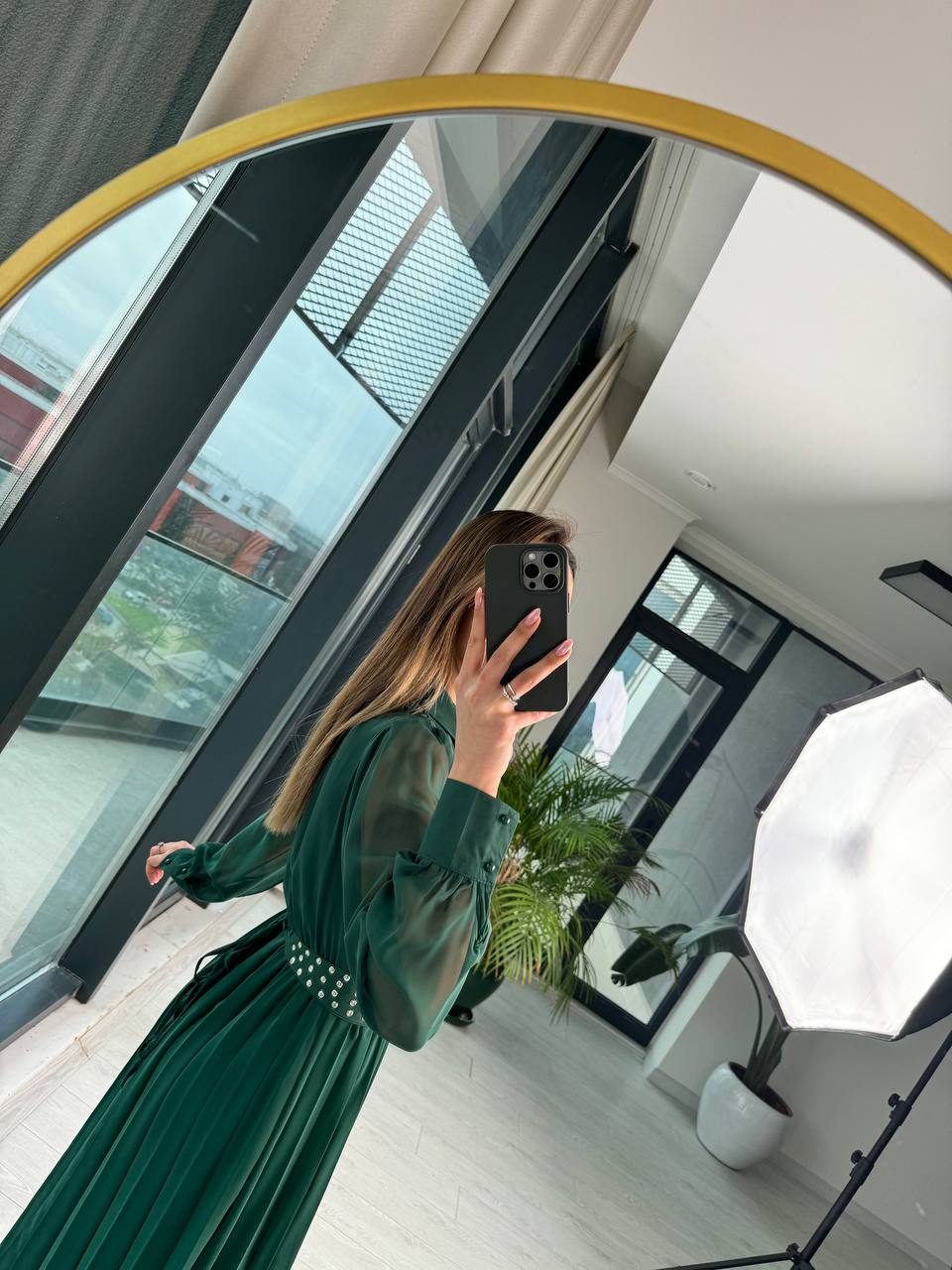 Zümrüt%20Astarlı%20Bel%20Kuşak%20Detaylı%20Piliseli%20Şifon%20Elbise