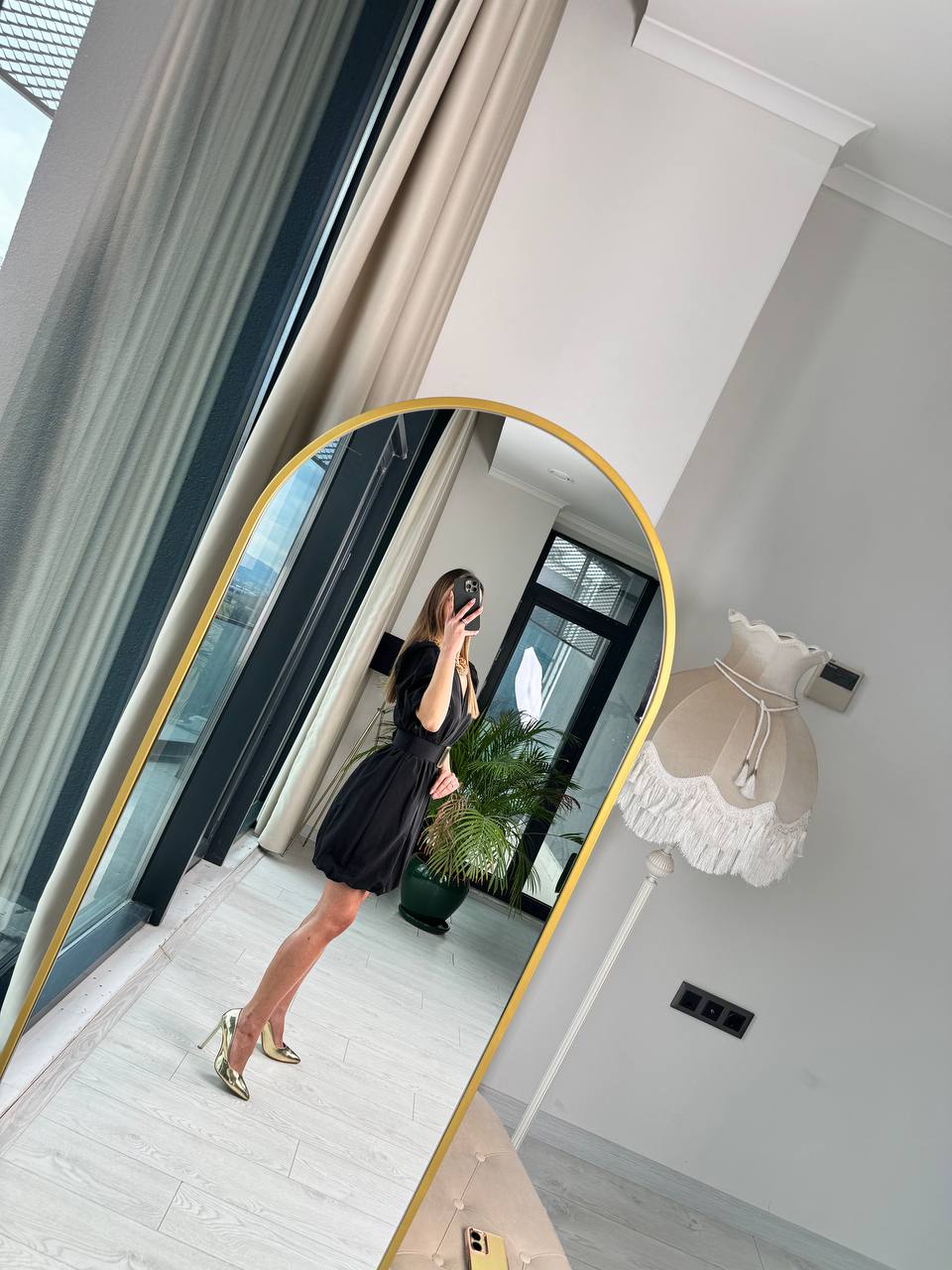 Siyah%20Kemerli%20Astarlı%20Pamuklu%20Poplin%20Kumaş%20Balon%20Etek%20Elbise