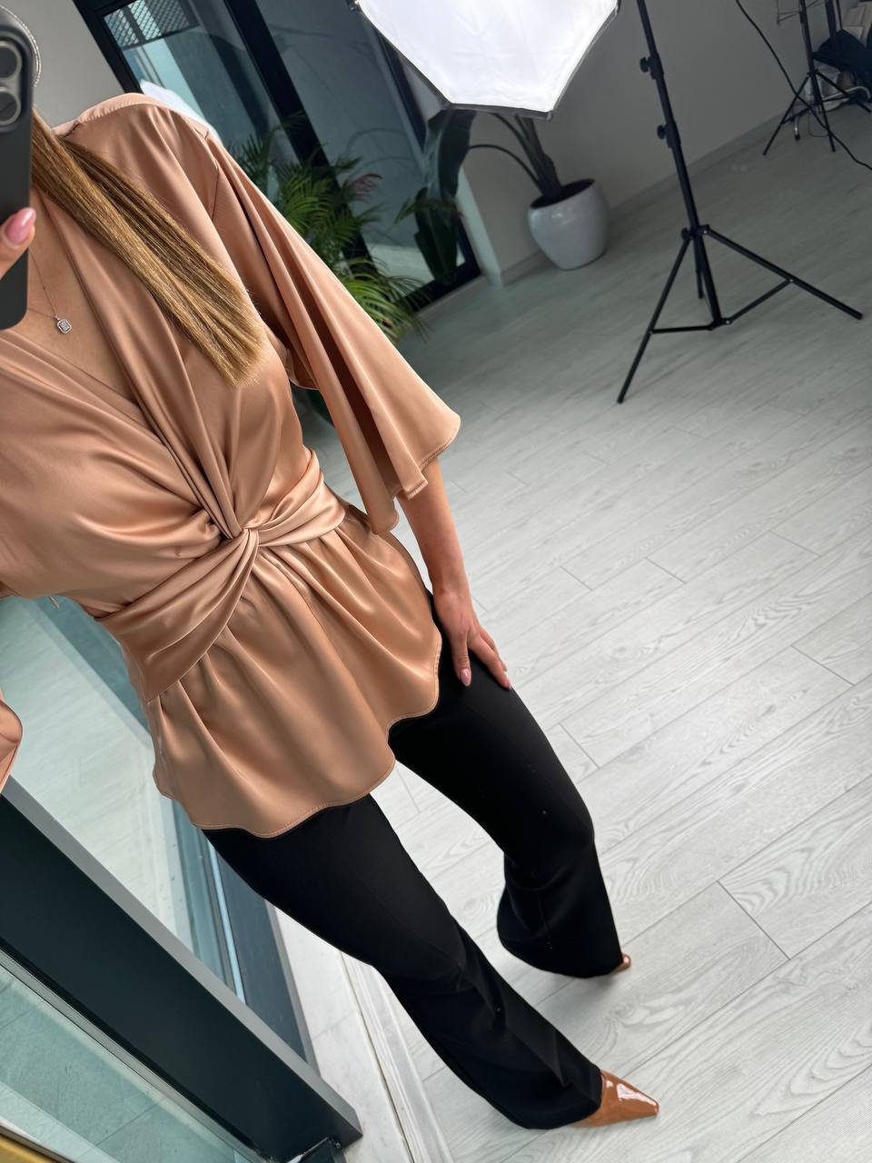 Vizon%20ipek%20Saten%20Bel%20Düğüm%20Bluz
