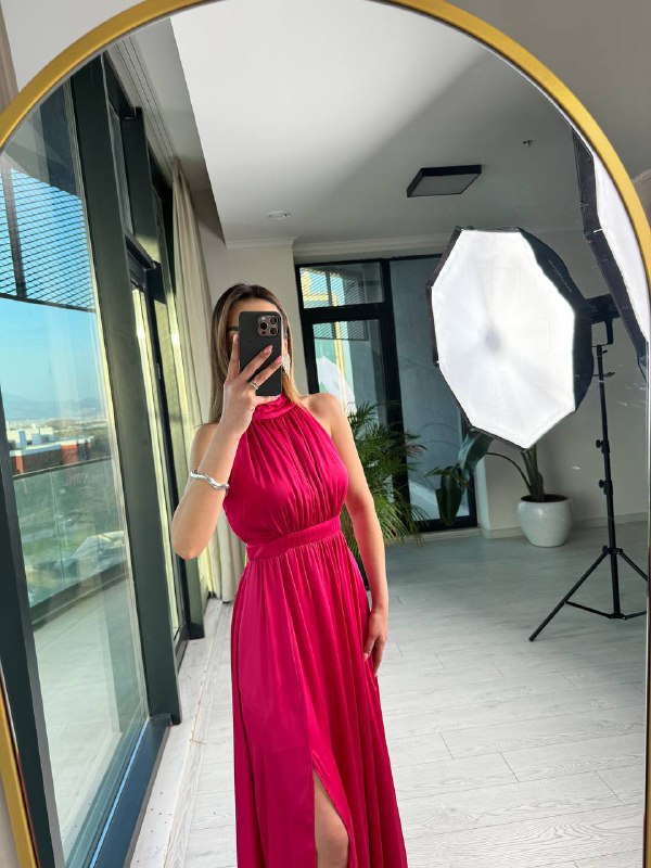 Fuşya%20Tasarım%20Astarlı%20Lüks%20Kalite%20Saten%20Elbise