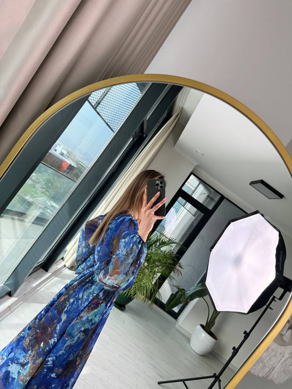 Mavi%20Geçişli%20Astarlı%20Kuşak%20Detaylı%20Şifon%20Elbise