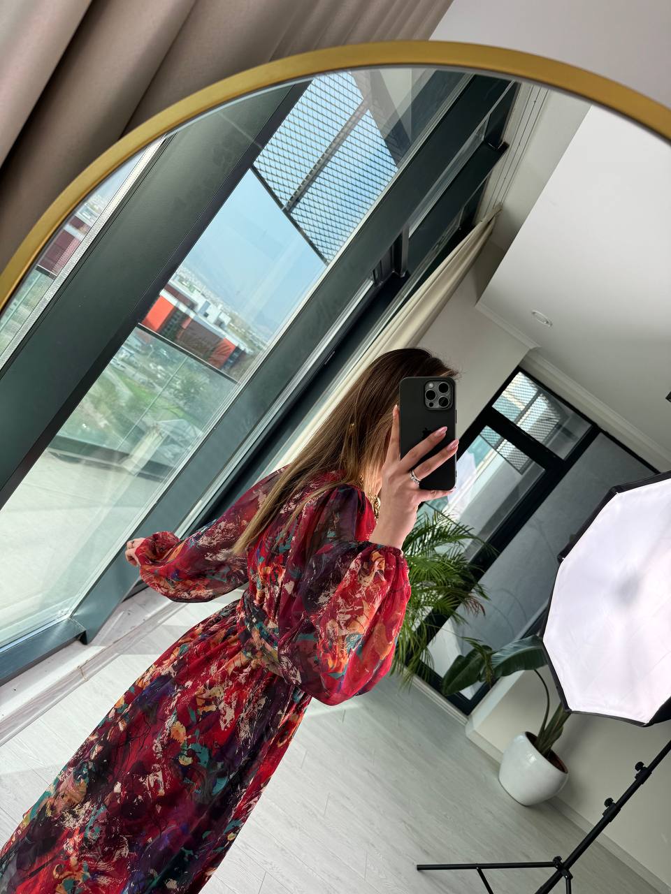 Bordo%20Geçişli%20Astarlı%20Kuşak%20Detaylı%20Şifon%20Elbise