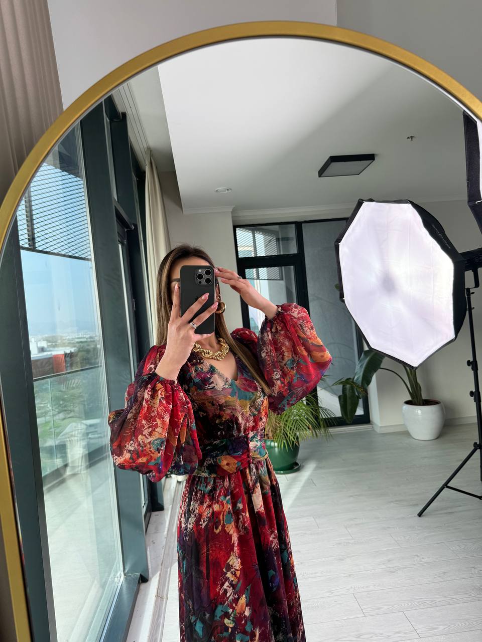 Bordo%20Geçişli%20Astarlı%20Kuşak%20Detaylı%20Şifon%20Elbise