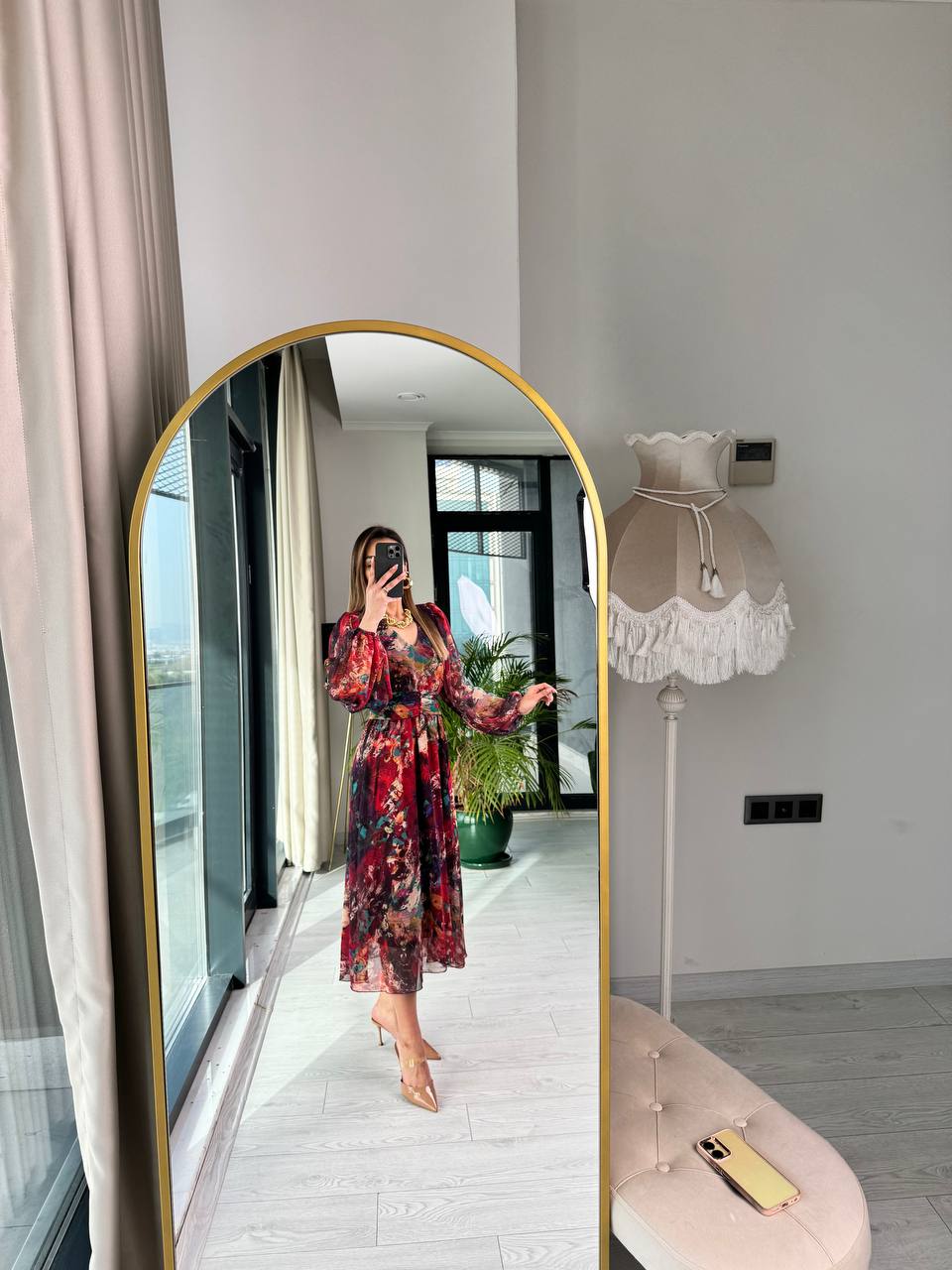Bordo%20Geçişli%20Astarlı%20Kuşak%20Detaylı%20Şifon%20Elbise