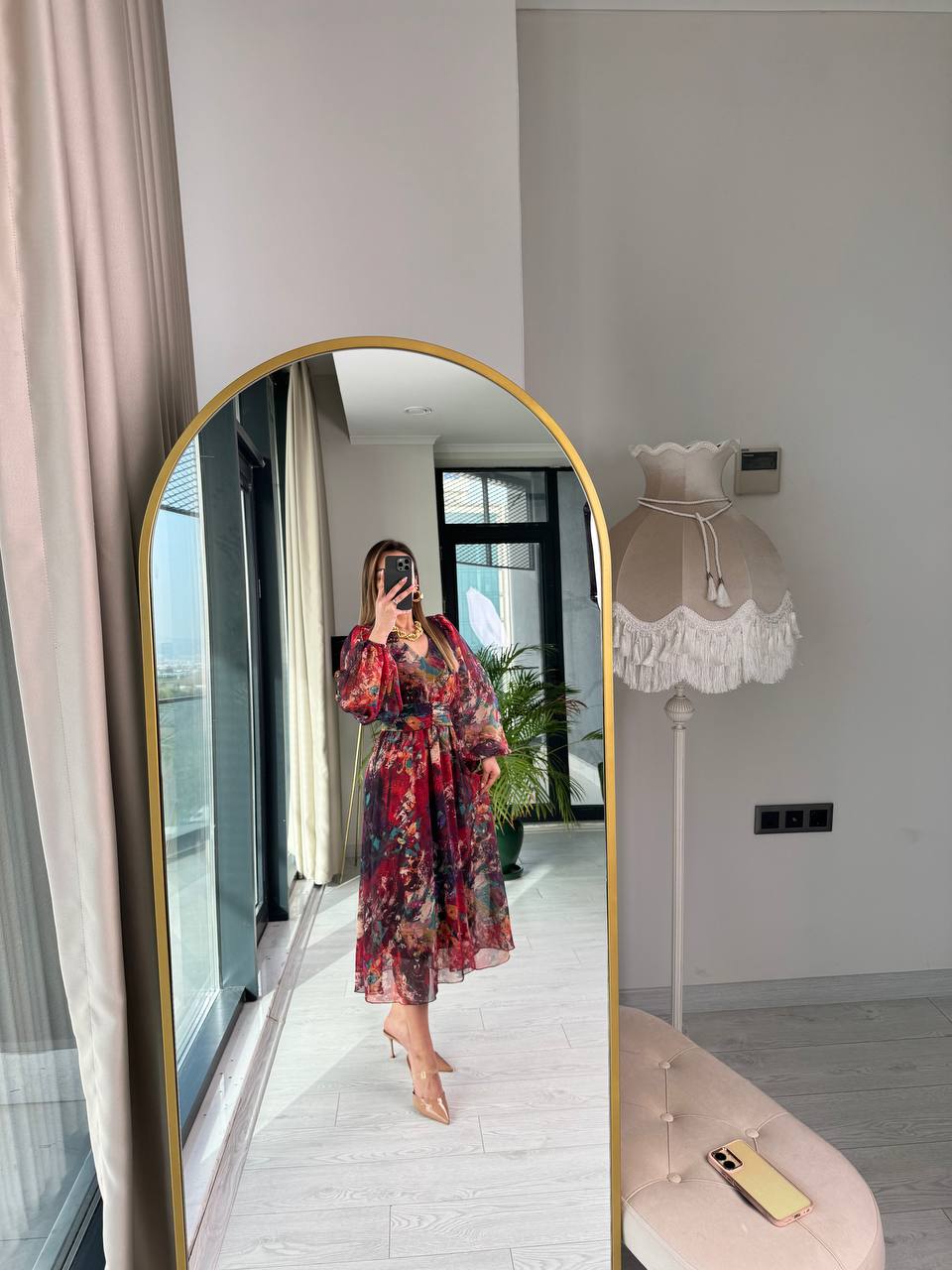 Bordo%20Geçişli%20Astarlı%20Kuşak%20Detaylı%20Şifon%20Elbise