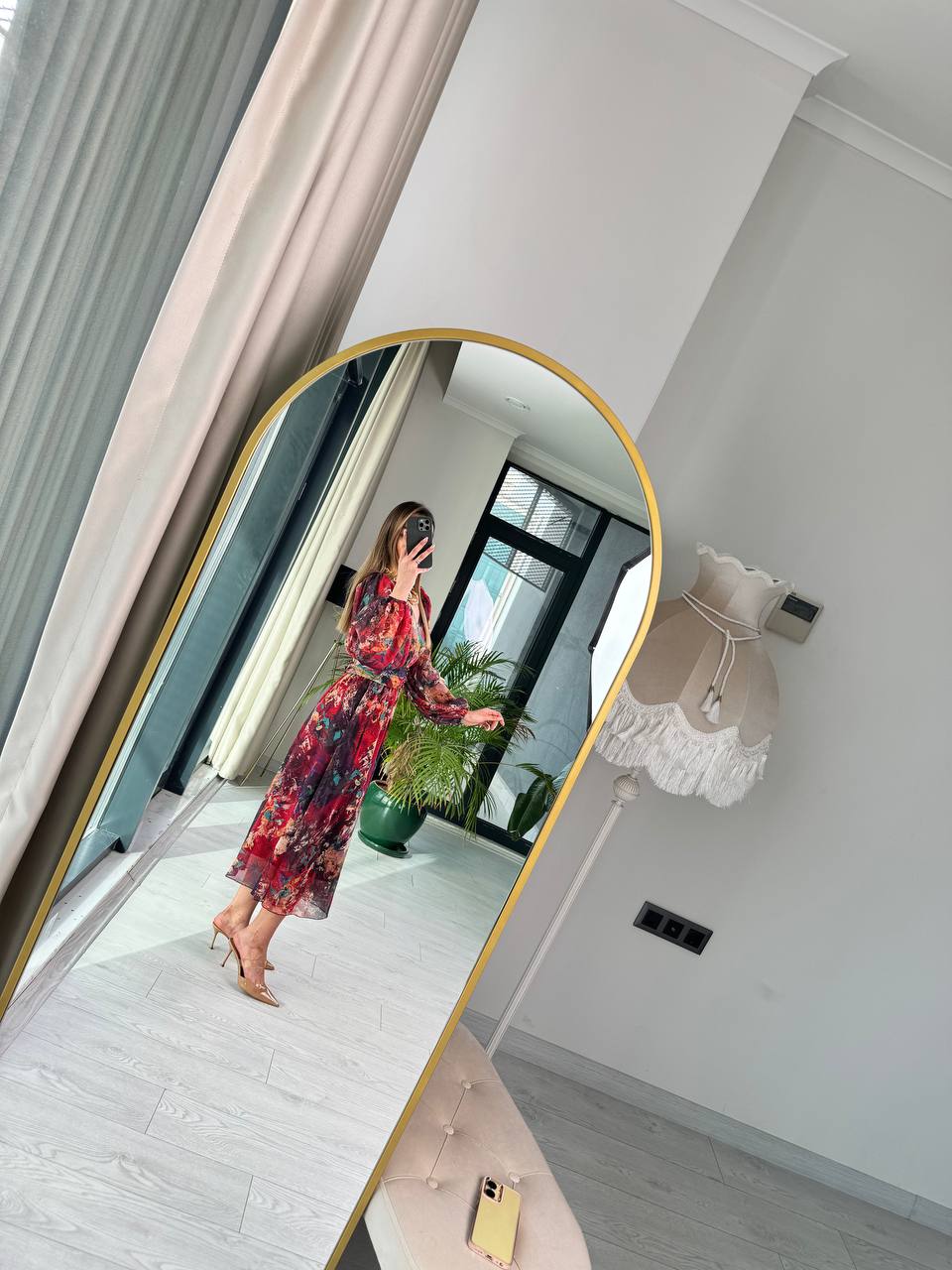 Bordo%20Geçişli%20Astarlı%20Kuşak%20Detaylı%20Şifon%20Elbise