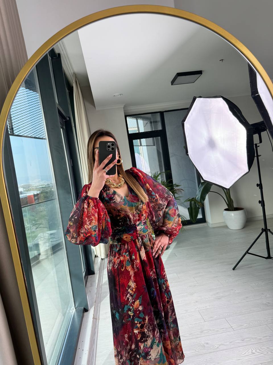 Bordo%20Geçişli%20Astarlı%20Kuşak%20Detaylı%20Şifon%20Elbise