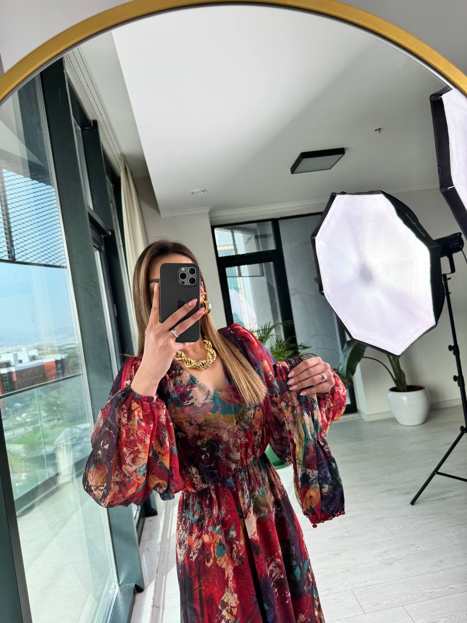 Bordo%20Geçişli%20Astarlı%20Kuşak%20Detaylı%20Şifon%20Elbise