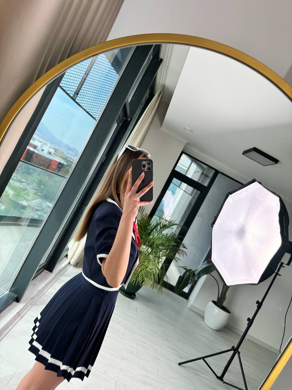 Lacivert%20Şerit%20Detaylı%20Premium%20Seri%20Piliseli%20Etek%20Ceket%20Takım