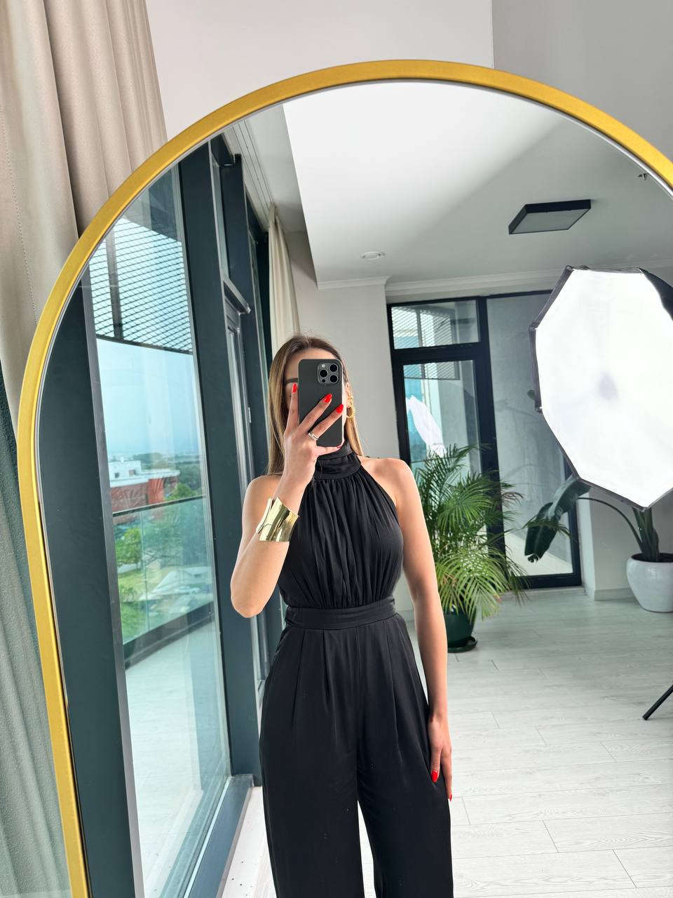 Tasarım%20Siyah%20Astarlı%20Halter%20Pamuklu%20Saten%20Tulum