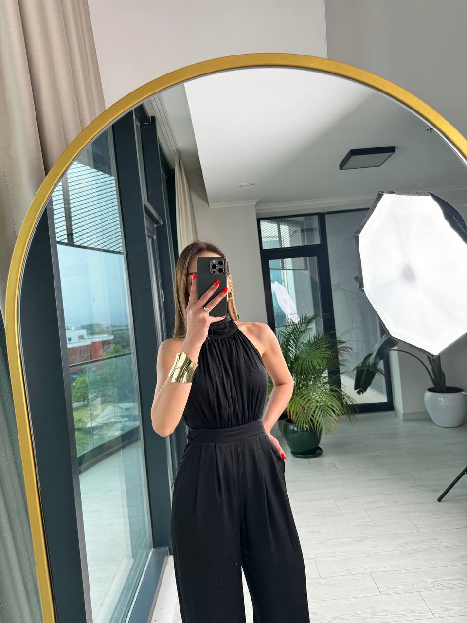 Tasarım%20Siyah%20Astarlı%20Halter%20Pamuklu%20Saten%20Tulum