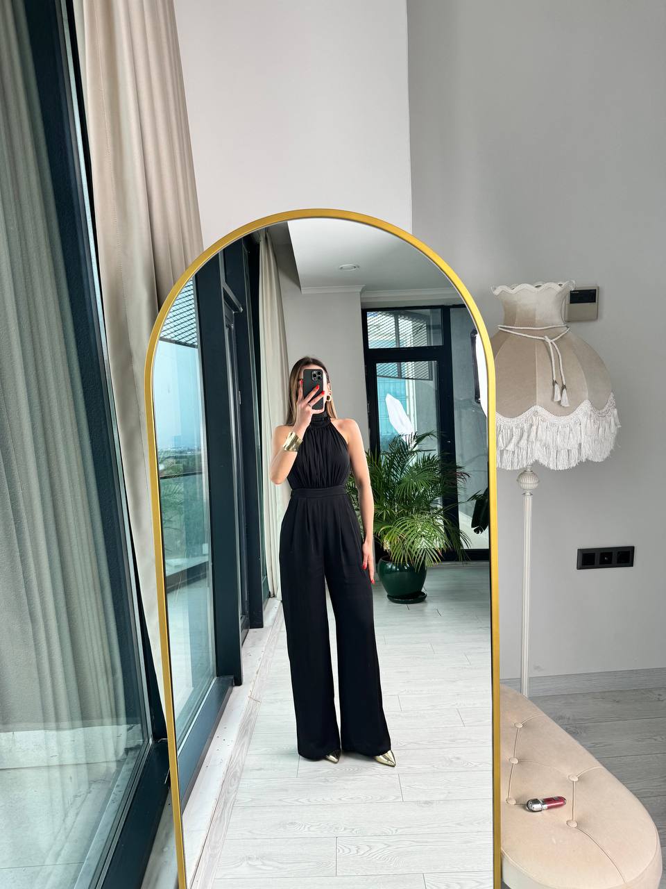 Tasarım%20Siyah%20Astarlı%20Halter%20Pamuklu%20Saten%20Tulum