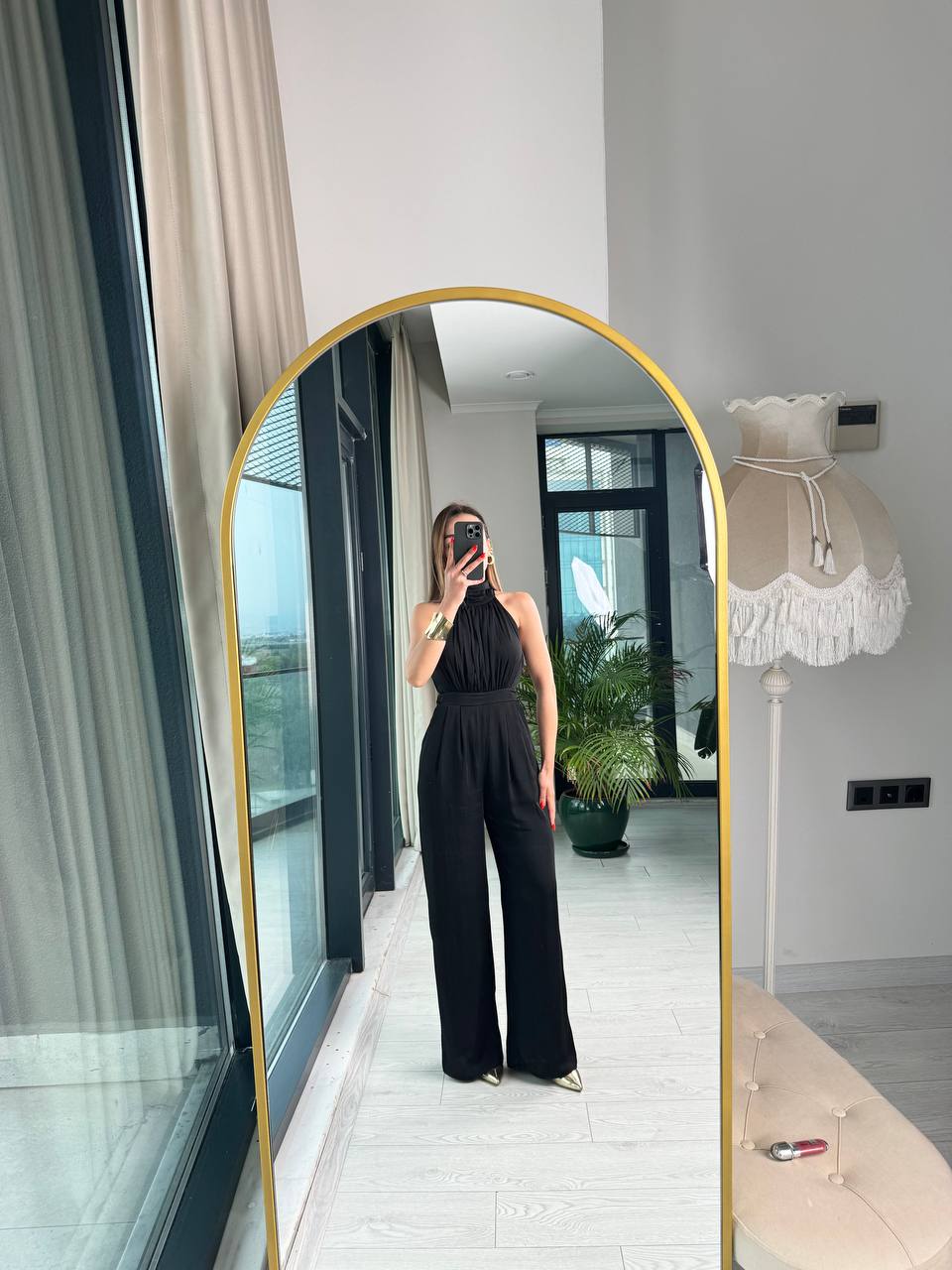 Tasarım%20Siyah%20Astarlı%20Halter%20Pamuklu%20Saten%20Tulum