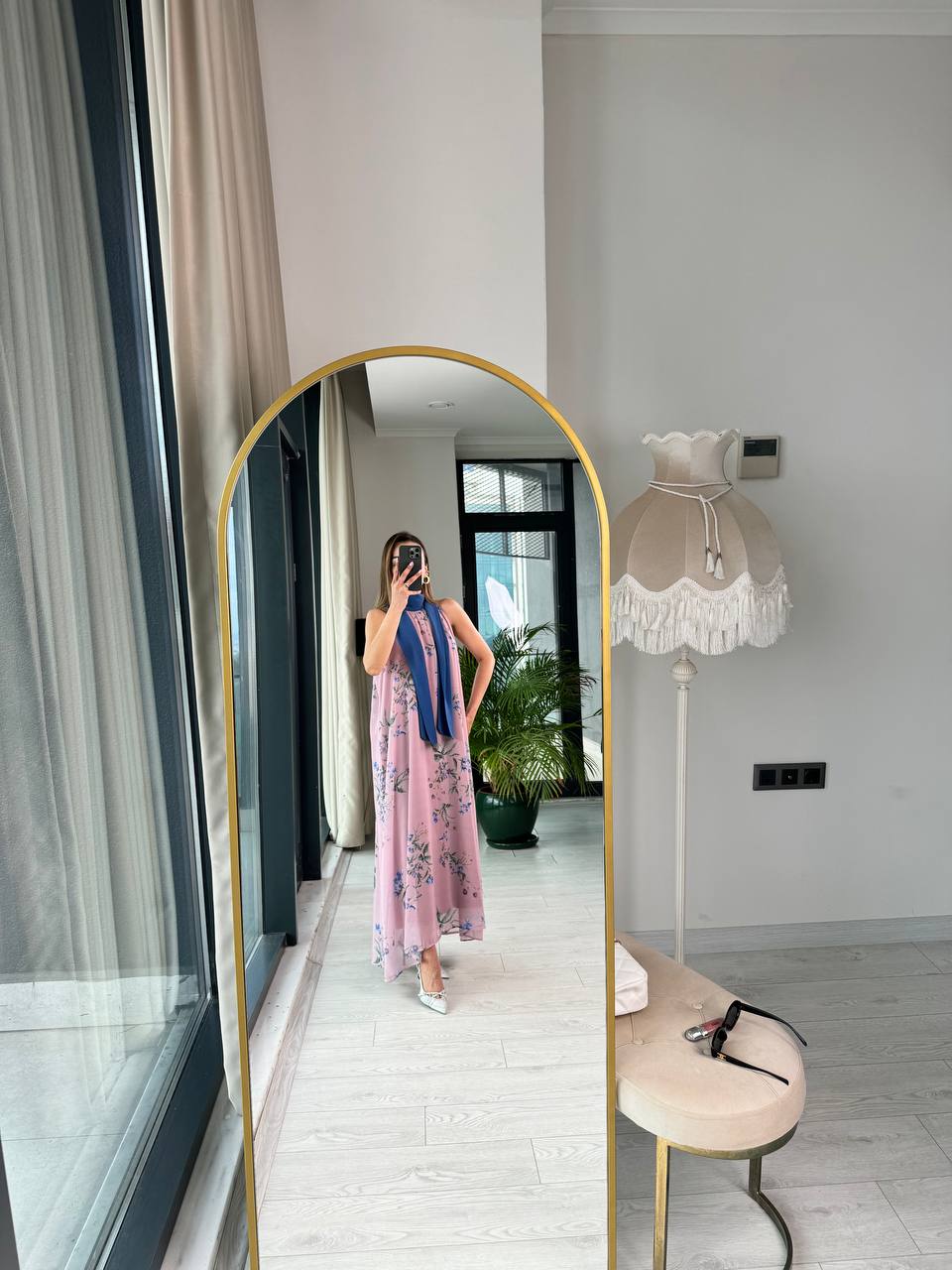 Açık%20Pembe%20indigo%20Boyun%20Bağlamalı%20Astarlı%20şifon%20Elbise