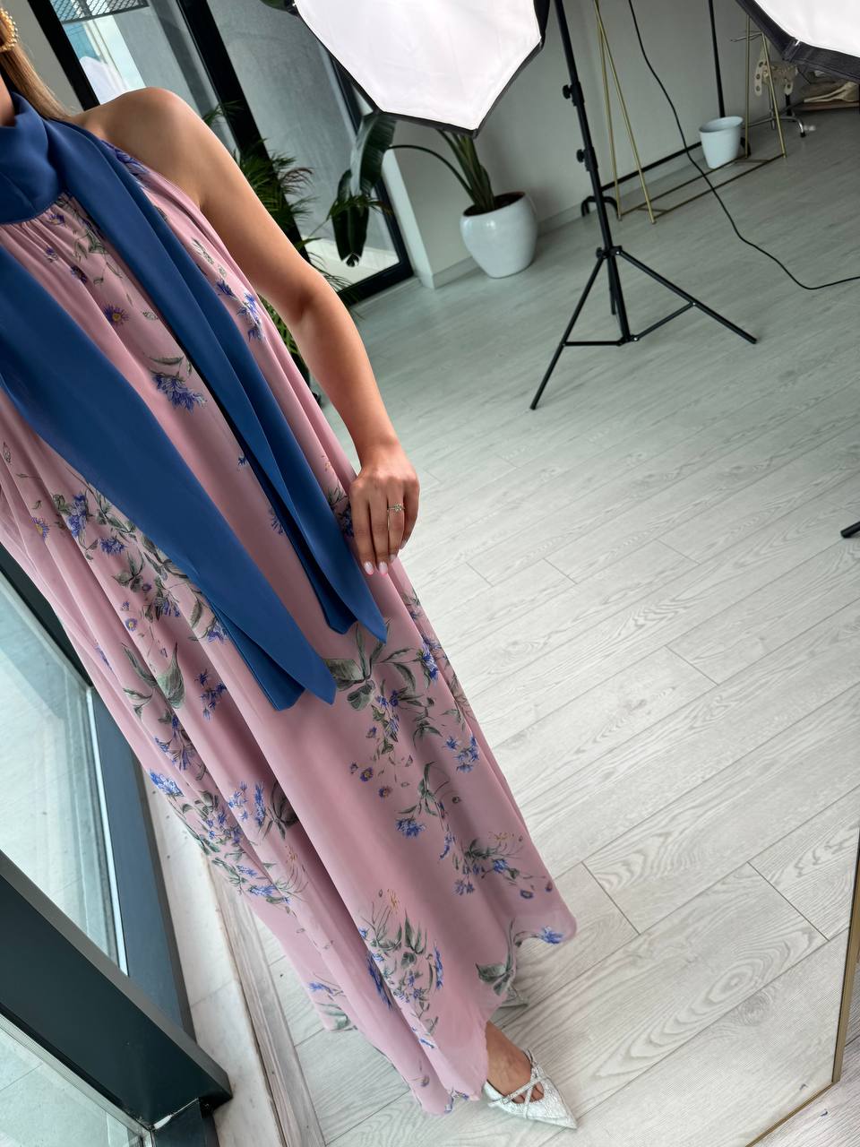 Açık%20Pembe%20indigo%20Boyun%20Bağlamalı%20Astarlı%20şifon%20Elbise
