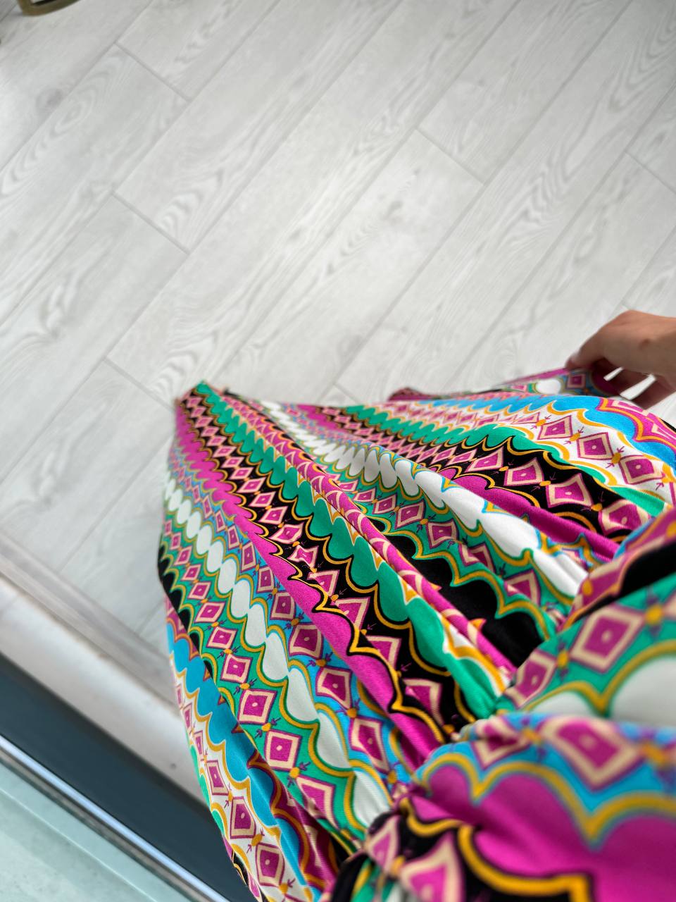 Pembe%20Halka%20Desenli%20Kruvaze%20Yaka%20Pamuklu%20Viskon%20Kumaş%20Elbise