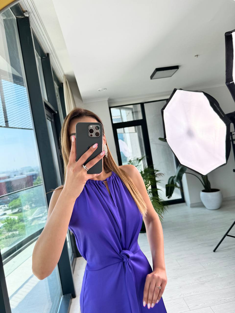 Tasarım%20Mor%20İpek%20Saten%20Yırtmaç%20Detaylı%20Elbise