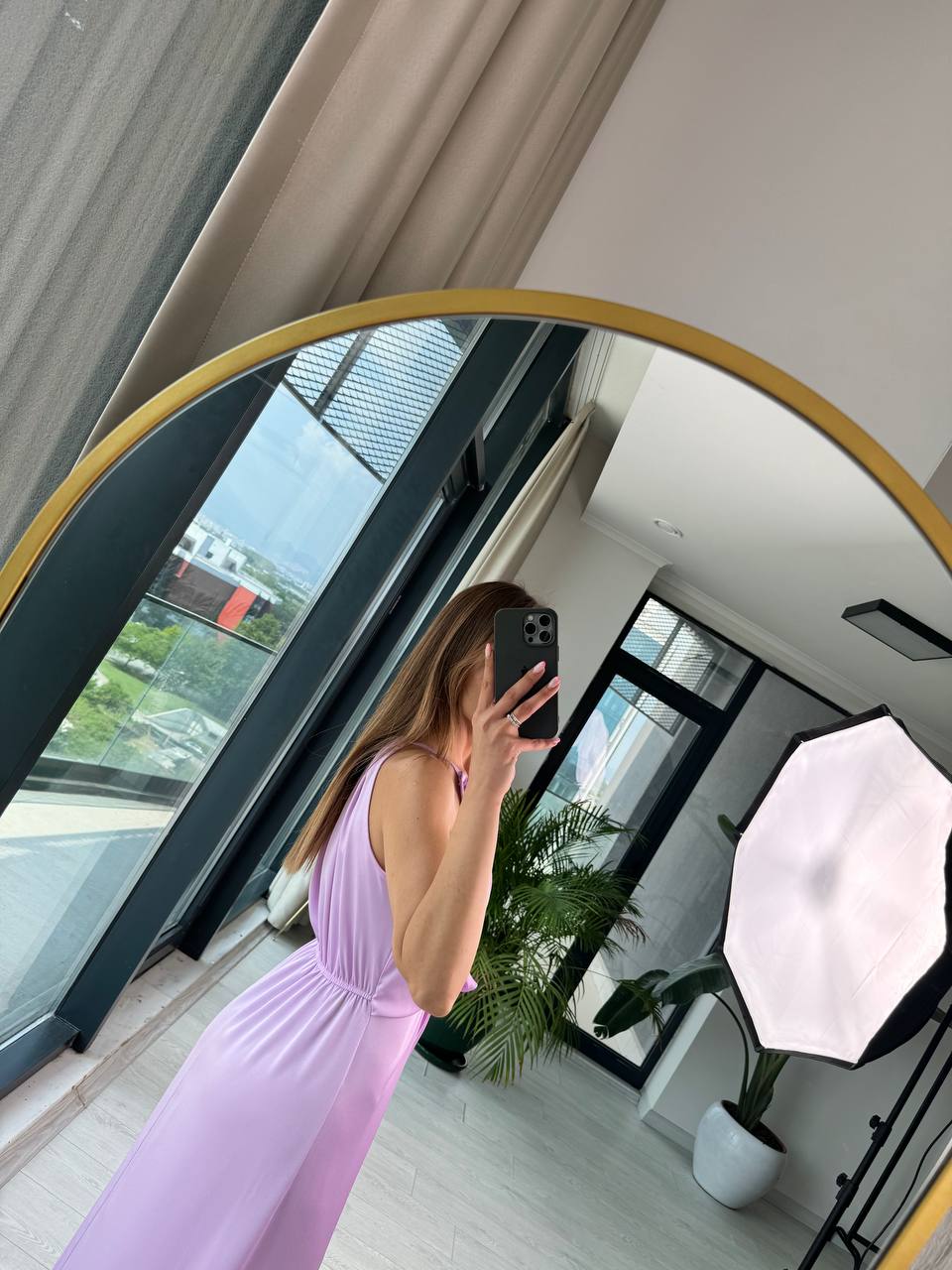 Tasarım%20Lila%20İpek%20Saten%20Yırtmaç%20Detaylı%20Elbise