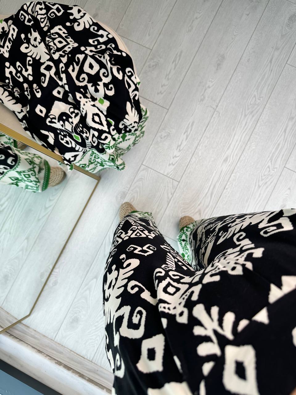 Siyah%20Yeşil%20Pamuklu%20Viskon%20Pantolon%20Kimono%20Tiril%20Takım