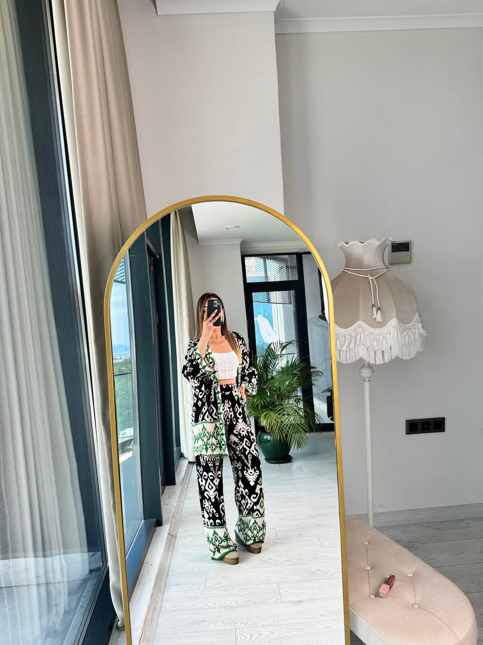 Siyah%20Yeşil%20Pamuklu%20Viskon%20Pantolon%20Kimono%20Tiril%20Takım