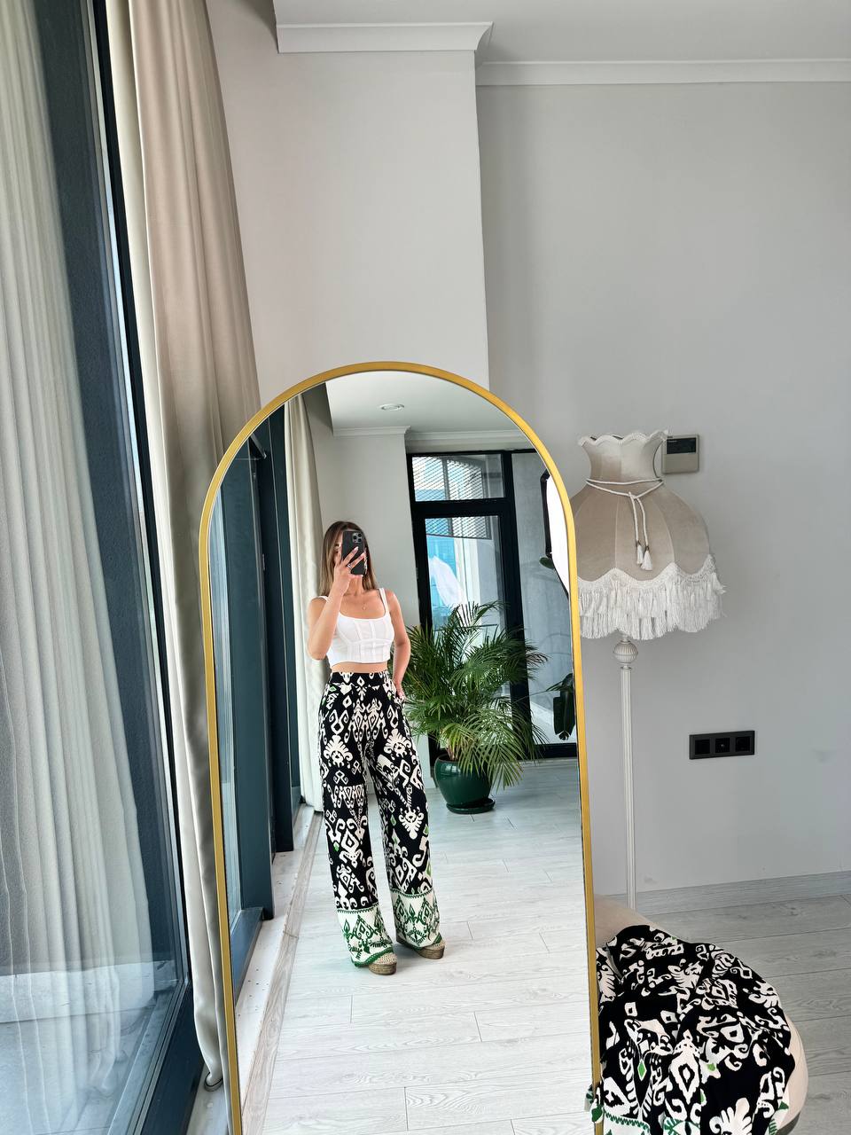 Siyah%20Yeşil%20Pamuklu%20Viskon%20Pantolon%20Kimono%20Tiril%20Takım
