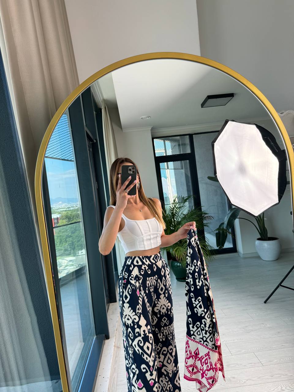 Lacivert%20Pembe%20Pamuklu%20Viskon%20Pantolon%20Kimono%20Tiril%20Takım