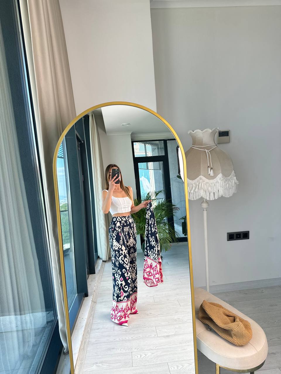 Lacivert%20Pembe%20Pamuklu%20Viskon%20Pantolon%20Kimono%20Tiril%20Takım