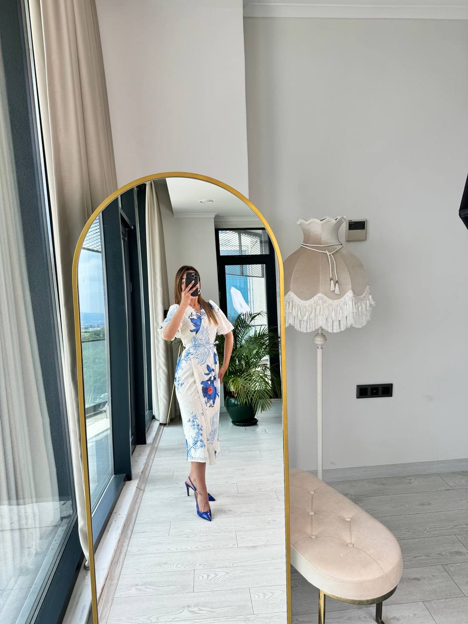 Mavi%20Desenli%20Pamuklu%20Kumaş%20Astarlı%20Anvelop%20Elbise