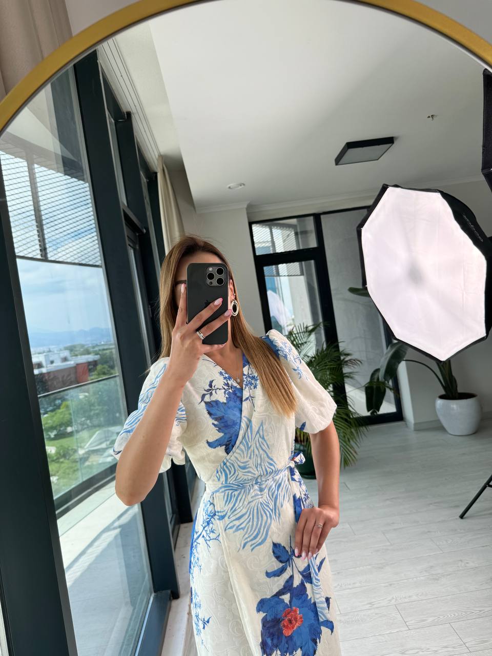 Mavi%20Desenli%20Pamuklu%20Kumaş%20Astarlı%20Anvelop%20Elbise