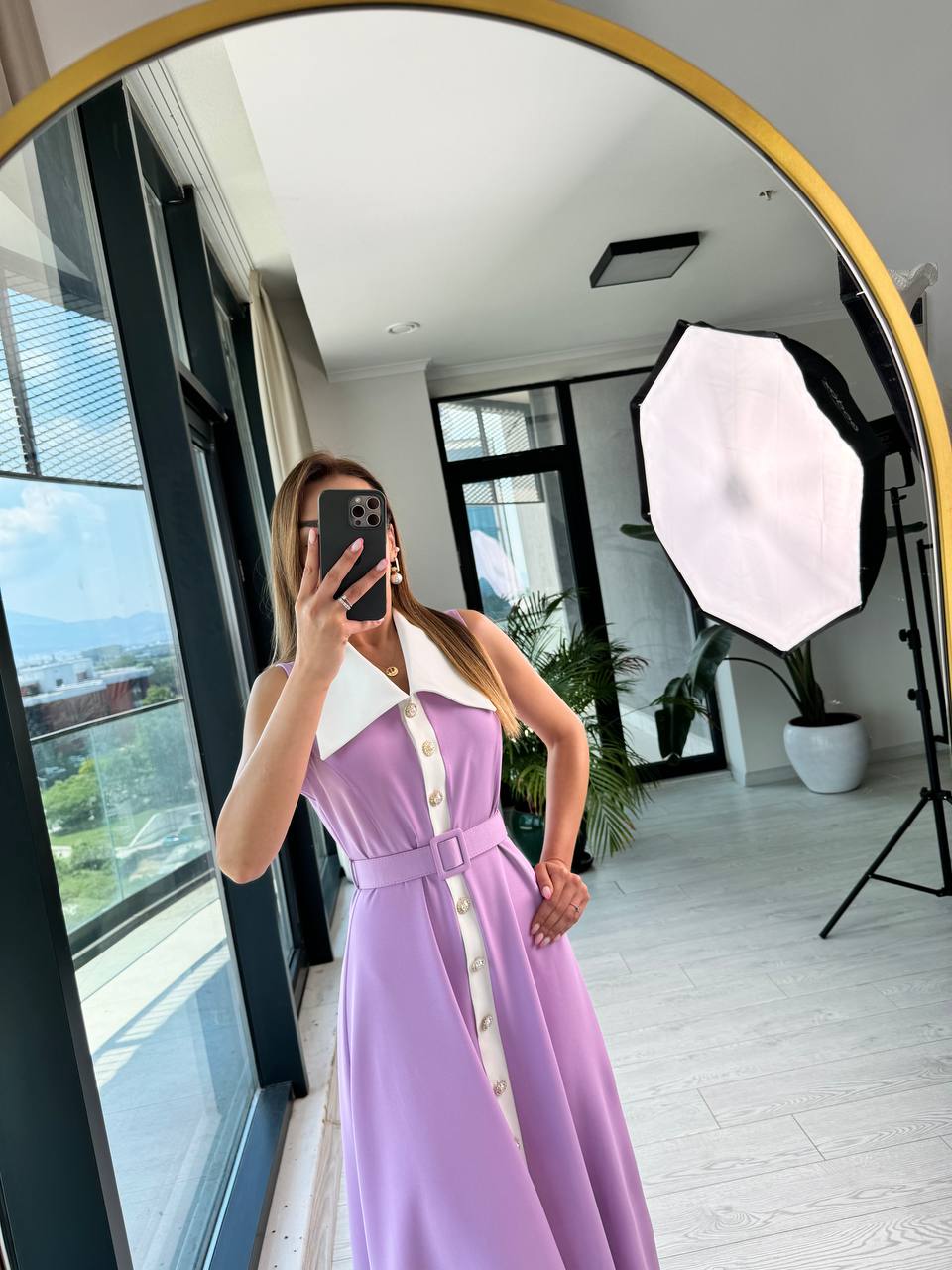 Bebe%20Mavi%20inci%20Taş%20Düğme%20Detaylı%20Lüks%20Kalite%20Kemerli%20Kloş%20Elbise