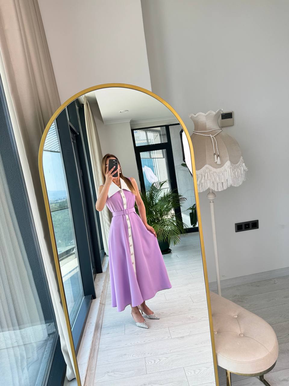 Bebe%20Mavi%20inci%20Taş%20Düğme%20Detaylı%20Lüks%20Kalite%20Kemerli%20Kloş%20Elbise