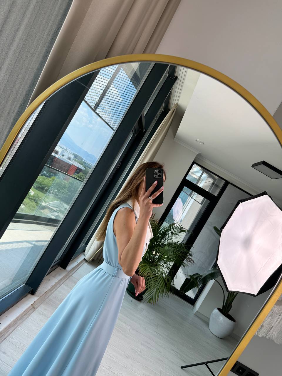 Bebe%20Mavi%20inci%20Taş%20Düğme%20Detaylı%20Lüks%20Kalite%20Kemerli%20Kloş%20Elbise