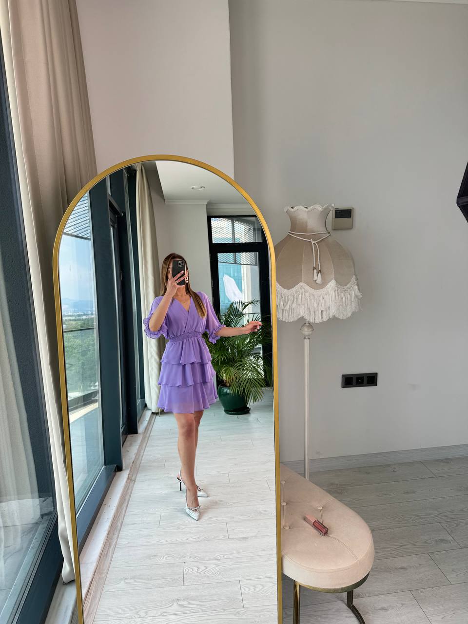 Lila%20Şifon%20Astarlı%20Eteği%20Kat%20Kat%20Elbise