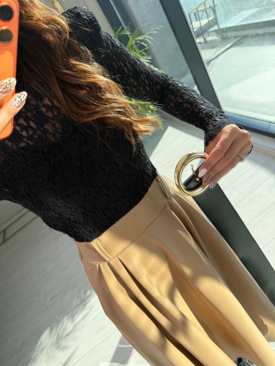 Camel-Siyah%20Kemerli%20Etek%20Kısmı%20Deri%20Elbise