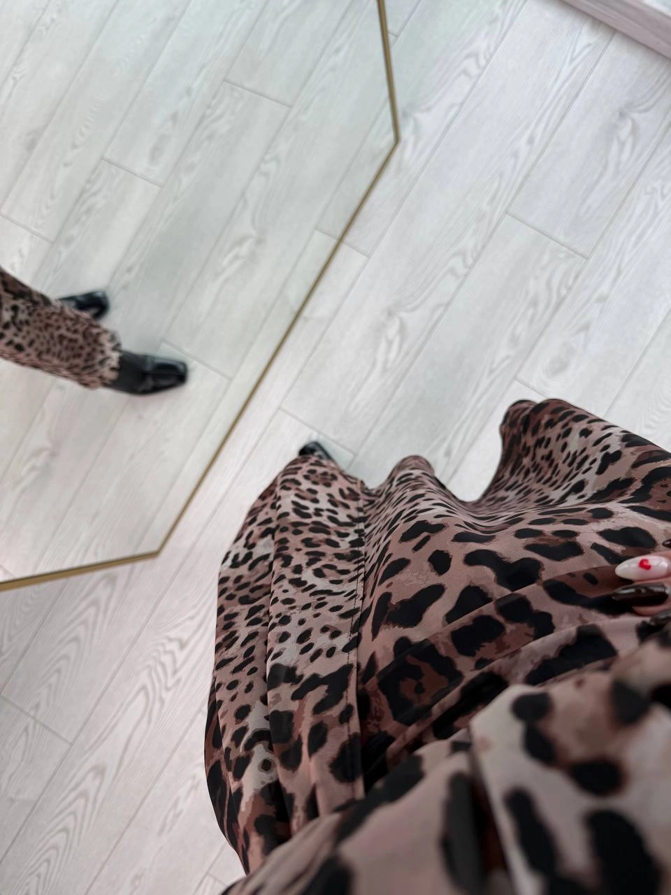 Tasarım%20Leopar%20Desen%20Astarlı%20Bel%20Detay%20Şifon%20Elbise