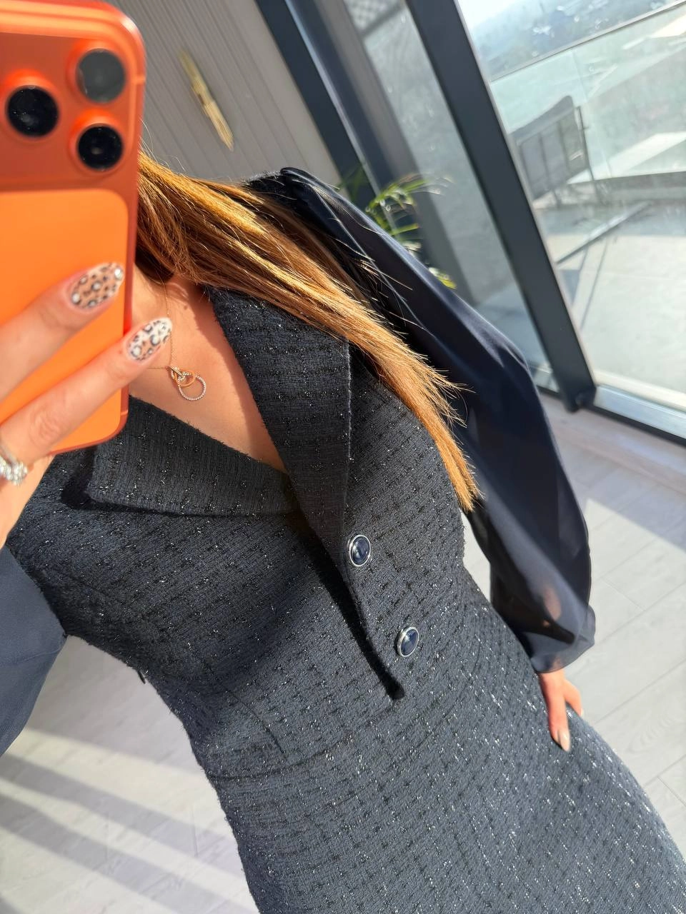 Lacivert%20Kolu%20Şifon%20Ceket%20Yaka%20Tuvid%20Elbis