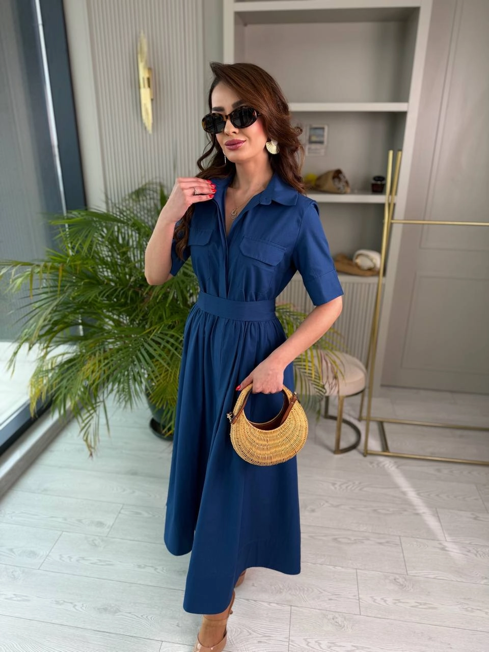 İndigo%20Cep%20Detaylı%20Lüks%20Kalite%20Pamuklu%20Poplin%20Kumaş%20Gömlek%20Elbise