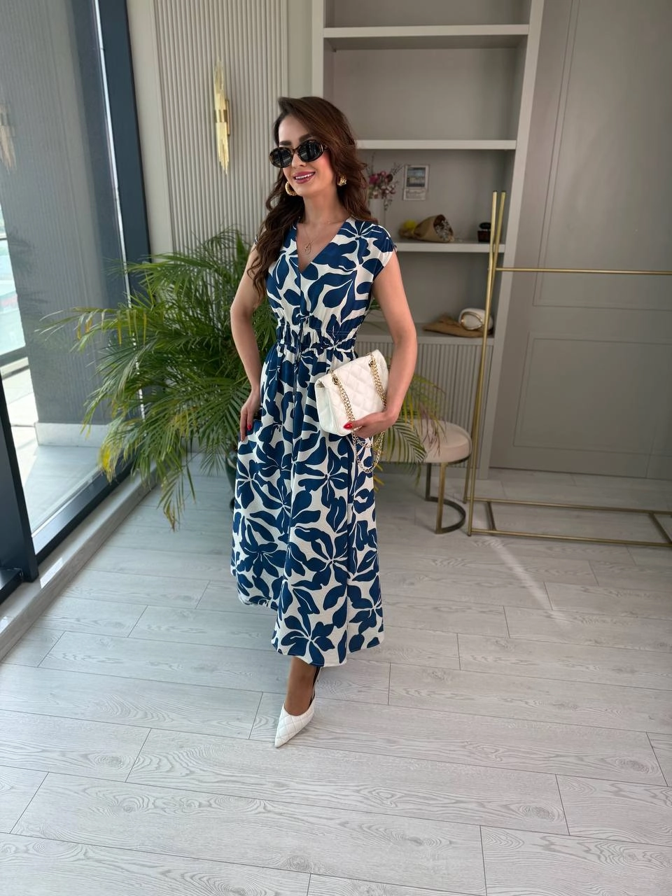 İndigo%20Mango%20Desen%20Pamuklu%20Kumaş%20Elbise