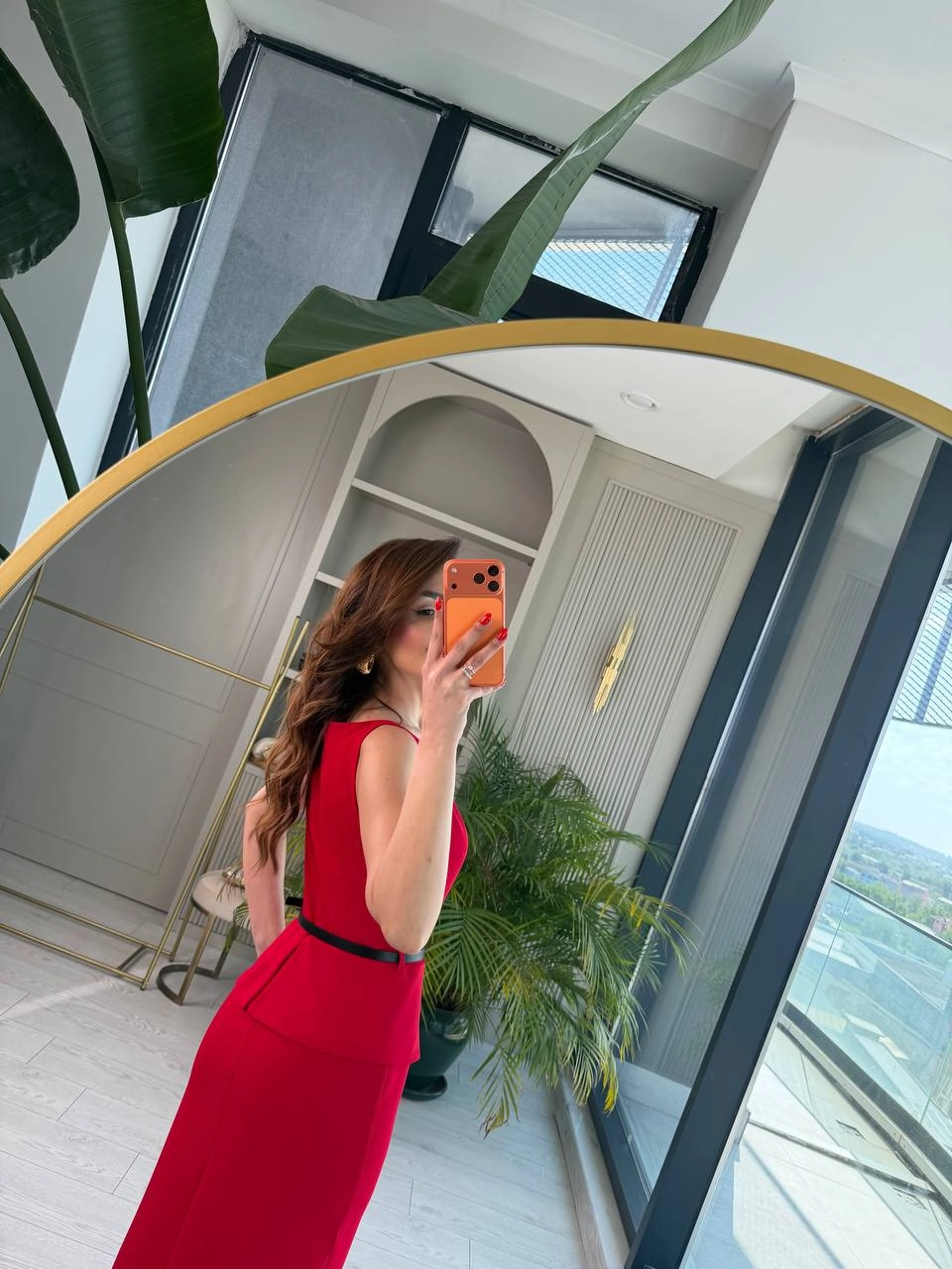 Kırmızı%20Kemerli%20Double%20Krep%20Kumaş%20Elbise