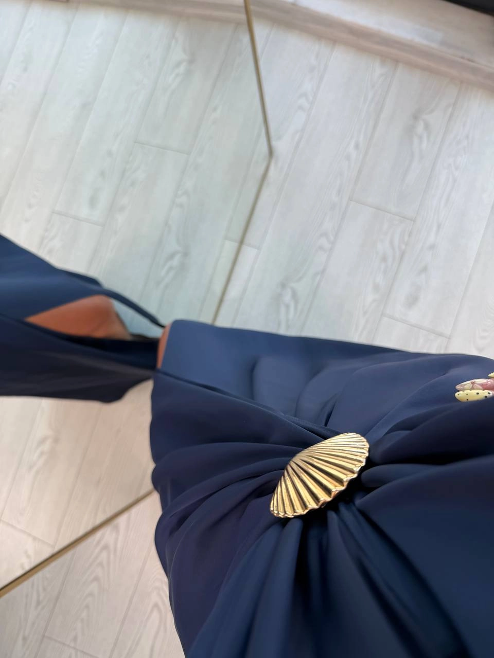 Lacivert%20Bel%20Toka%20Detaylı%20Lüks%20Kalite%20Saten%20Elbise
