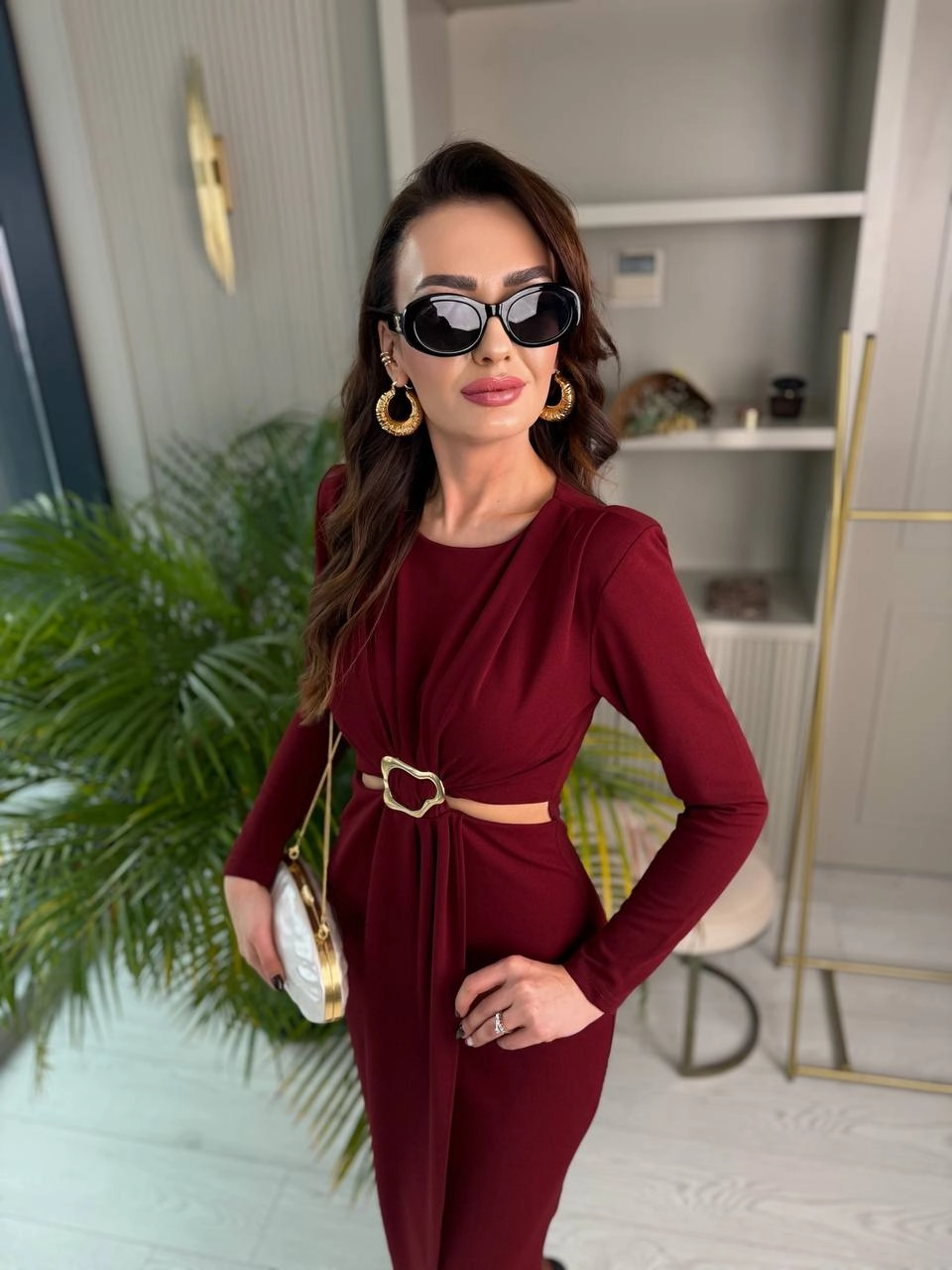 Bordo%20Bel%20Detay%20Zara%20Model%20Krep%20Kumaş%20Elbise